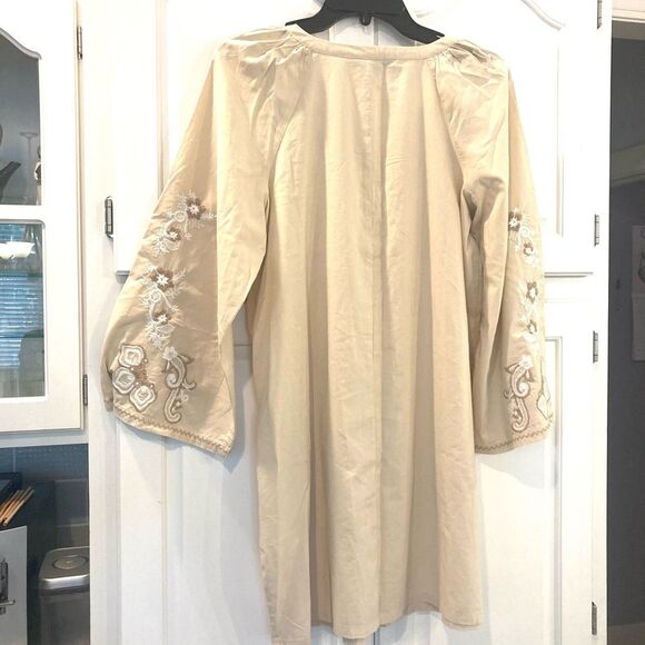 Banana Republic Embroidered Boho Long Bell Sleeve Mini Tunic Dress Small Petite - Picture 4 of 13